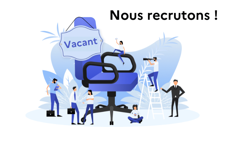 illustration d'un siège vide avec la mention "vacant" et "nous recrutons"