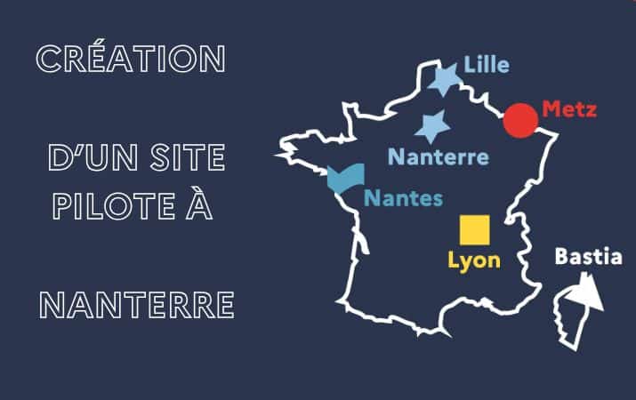 Carte avec la mention "création d'un site pilote à Nanterre"